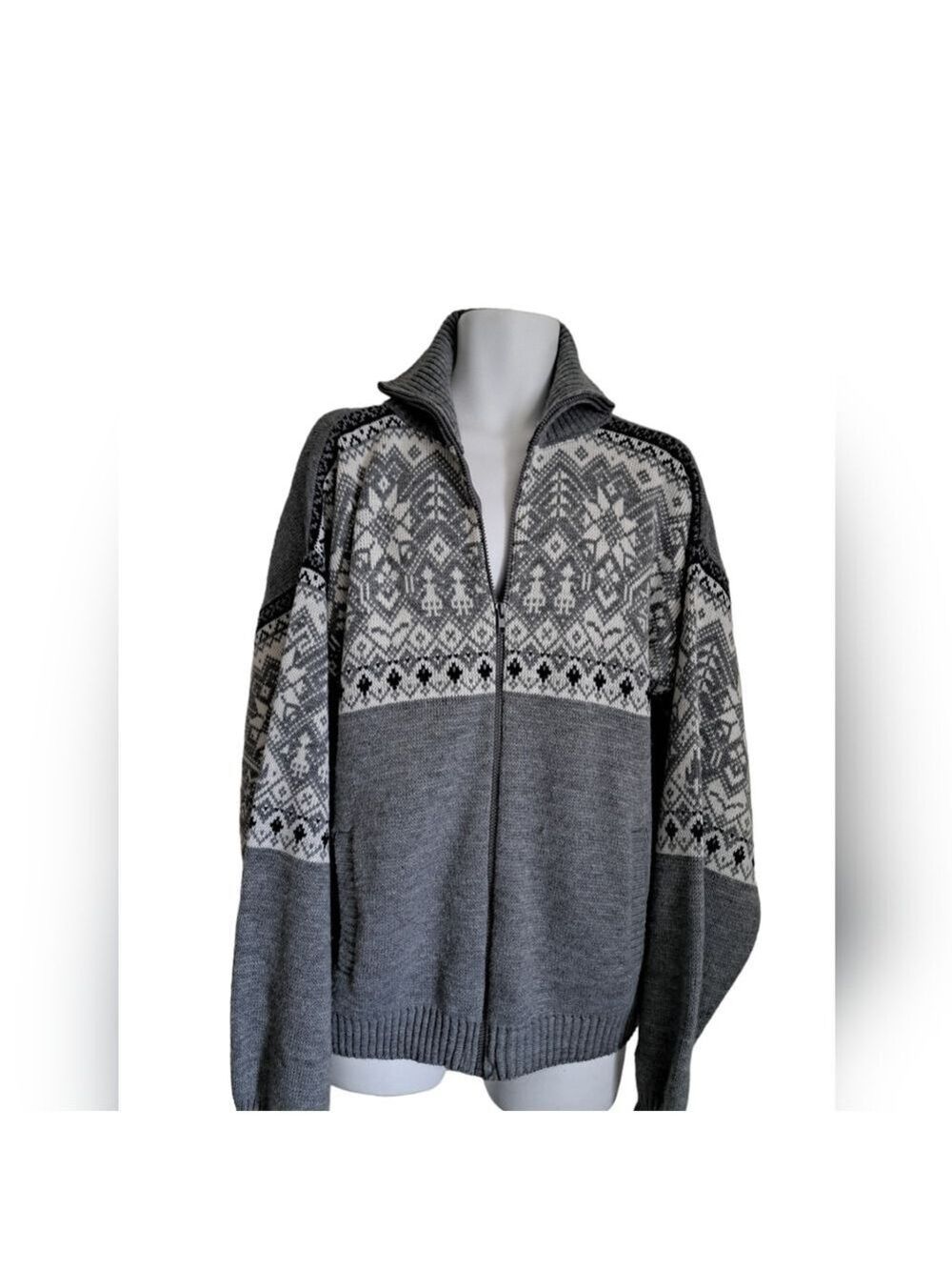 VINTAGE HABAND USA men's cardigan zip sweater grey Dad Grandpa coastal preppy LG